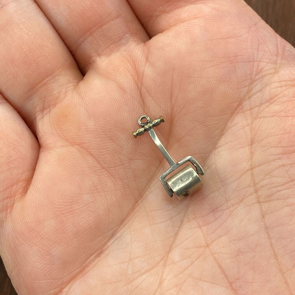 Vintage 925 Sterling Silver Old Fashioned Mower Moves Pendant Bracelet Charm